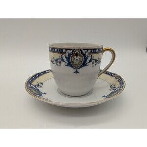 Victoria Czech Porcelain Demitasse Tea Cup & Saucer Blue Yellow